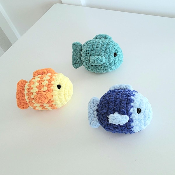 Patrón de pez a crochet sin coser, patrón de peluche, sin coser, rápido, fácil, peluche simple para principiantes, regalo del océano, animal de peluche DIY Amigurumi