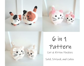 Modelli di pagnotta di gatto all'uncinetto 6 in 1, modelli di peluche di gattini, in cotone e tinta unita, modello semplice e facile per principianti, regalo di peluche fai da te Amigurumi