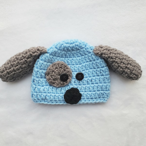 EASY crochet pattern puppy hat, simple pattern for preemie to child, dog pattern, boy girl hat, baby gift, easy crochet, Halloween costume