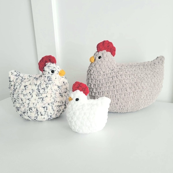 3 in 1 Easy Chicken Crochet Pattern, chicken plushie patterns, quick fast easy, beginner simple plush gift, stuffed animal DIY Amigurumi