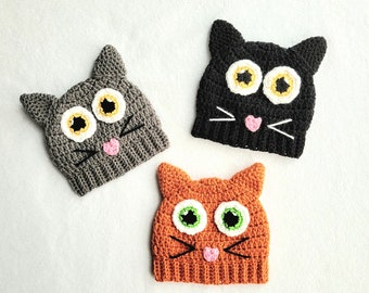 EASY crochet pattern cat hat, simple pattern for preemie to adult, child hat pattern, baby hat, baby gift, DIY toddler Halloween costume
