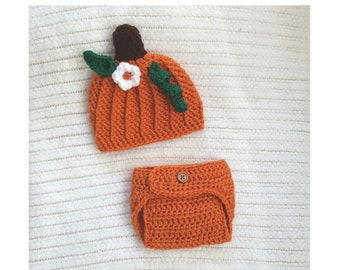 EASY crochet pattern pumpkin hat and diaper cover, simple pattern preemie to child, pumpkin pattern, baby gift, Halloween costume, flower