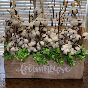 Farmhouse Rustic Box with Handle & Cotton Floral Arrangement