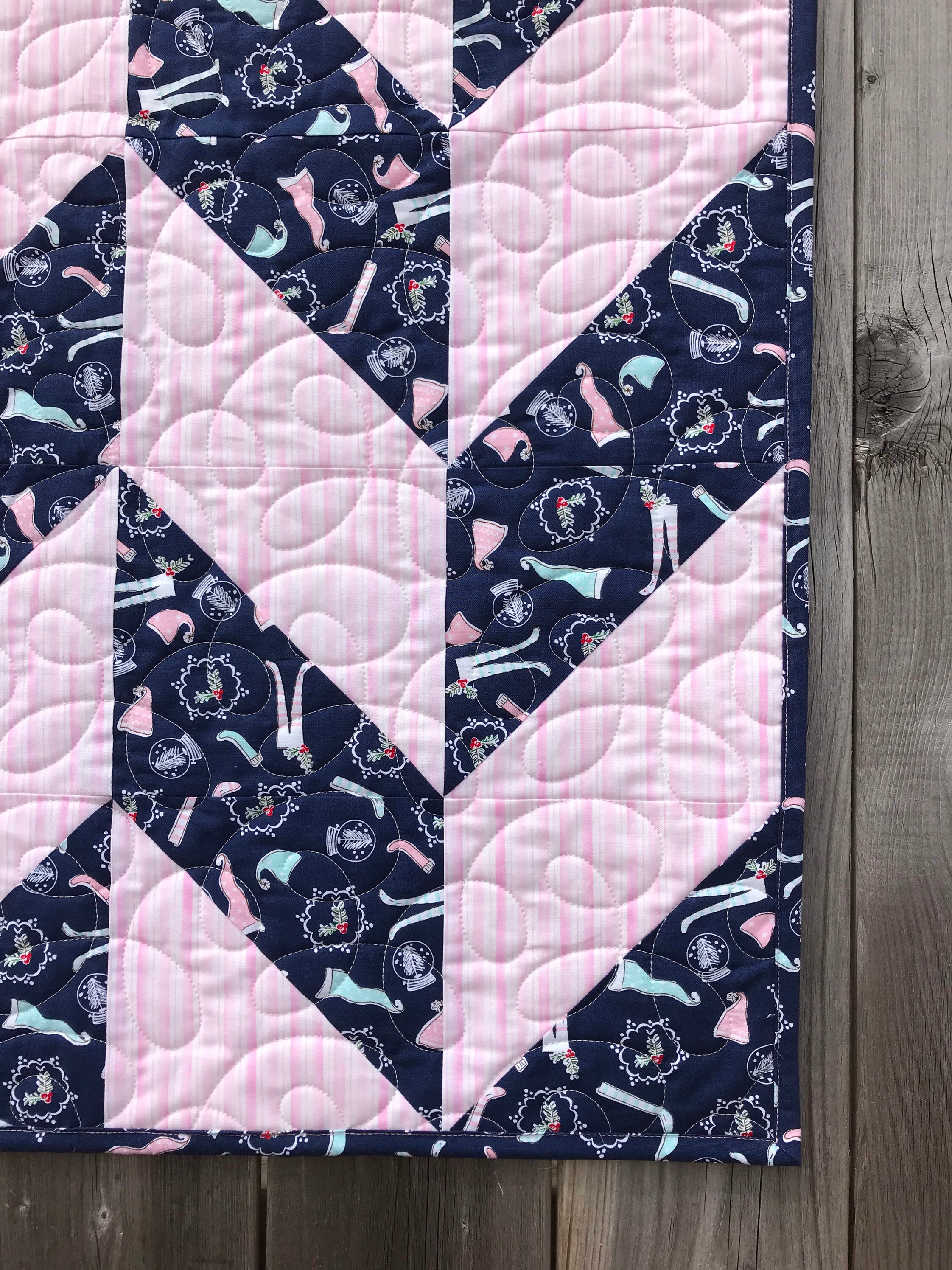 Pink and Blue Patchwork Chevron Quilt // Made with Pixie Noel Etsy