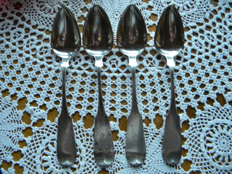 Set opf 4 Antique Coin Silver Table Spoons Heavy Marked Very nice condition!