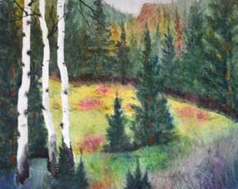 Original fine art, large watercolor painting, 30x22", Colorado rocky mountains, Terri Robertson, original art, aspen forest, American artist