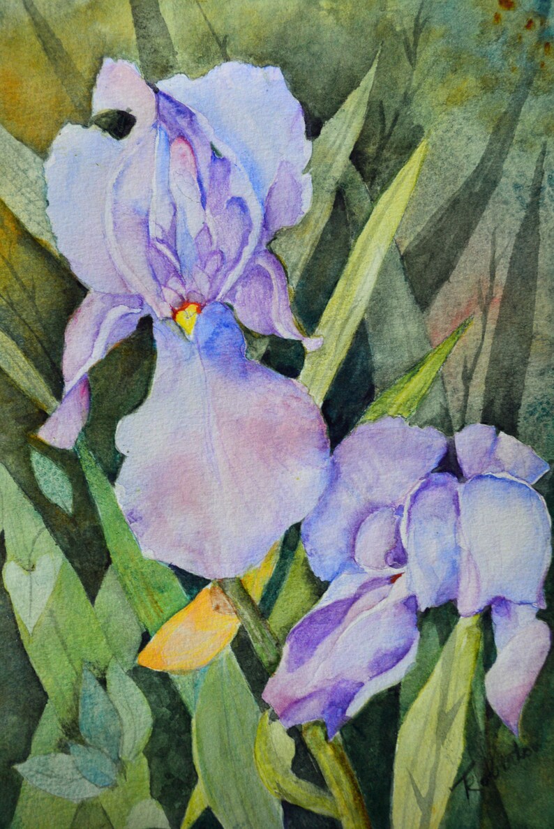 Blue Flowers Iris Watercolor Painting Original. - Etsy