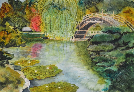 japanese garden oriental watercolor