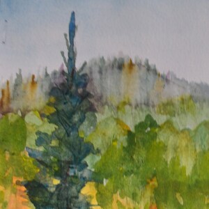 Lavender was used to paint the background mountains, so that they would fade into the distance.