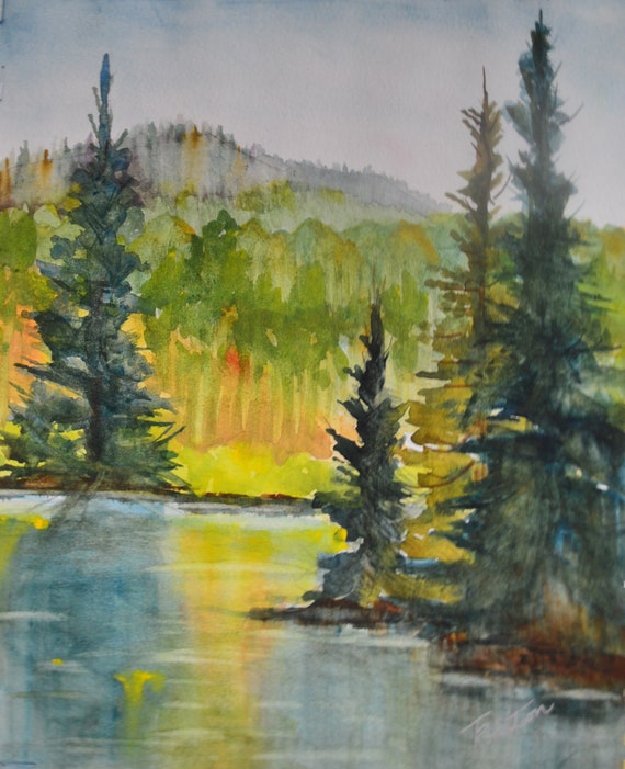 Original Watercolor Painting: Colorado Mountain Lake Fall Landscape Art
