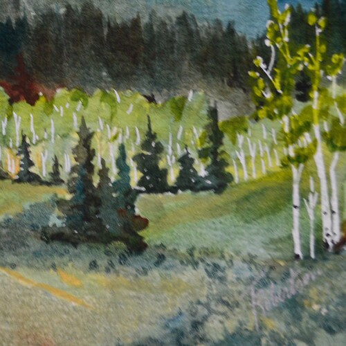 Colorado mountains aspen trees, watercolor painting original, Terri Robertson, representational, fine shops art, the great outdoor, wall art