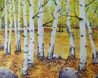 Colorado fall forest, original aspen tree painting, fine art, 21x14, colorful, watercolor, autumn, Colorado, outdoors, Terri Robertson art