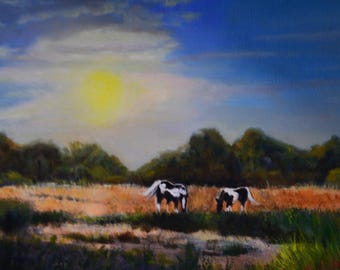 Caballos al amanecer y a la pintura, pintura al óleo original de Colorado, única en su tipo, Terri Robertson, pintura al aire libre, bellas artes, Valle del río Yampa