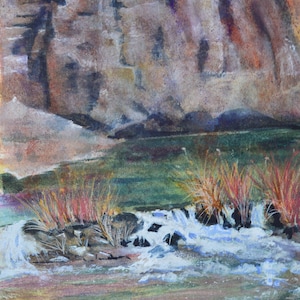 Cross Mountain Canyon Watercolor Painting: Colorado Yampa River Art (12x9)
