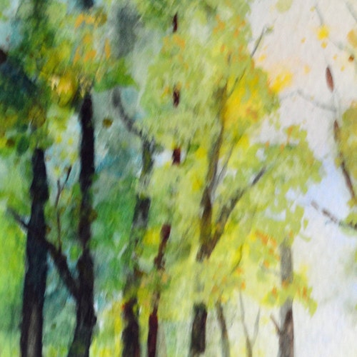 Colorado fine shops art, watercolor painting, serenity, tranquil art, en plein air, Terri Robertson, trees and paint brush, sun glow, original art