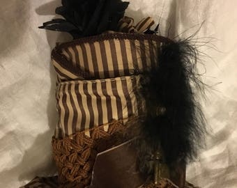 Brown and Tan Mini Striped Steampunk Hat