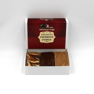 Farmhouse Fudge:  3 Piece Fudge Candy Sampler Box - Chocolate Lovers, Peanut Butter Lovers,  Dark Chocolate Lovers and more