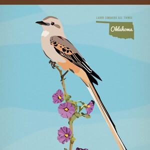 Vintage Oklahoma Series Poster #1 - Scissor-tailed Flycatcher - OK State Bird - Digital Download