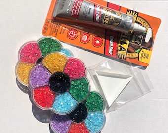 AB Flatback Rhinestone Kit: Jelly Rhinestones, Glue & Wax Tool