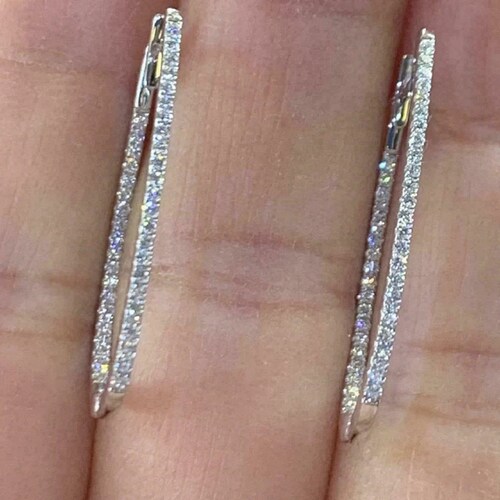 1.50Ct Round Cut VVS1/D Diamond Huggie Hoop Earrings Solid 14K White Gold 1.50Ct Round Cut VVS1/D Diamond Huggie Hoop Earrings Solid 14K White Gold