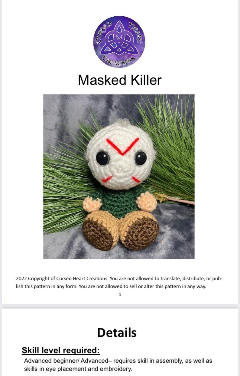 PATRÓN** Patrones de crochet de niño calabaza/asesino enmascarado imagen 8