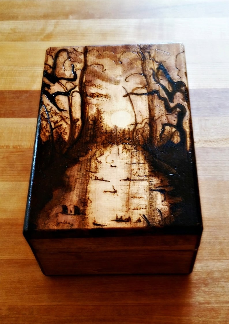 Wood Burned Magic the Gathering Deck Box Mono-color Swamp Example