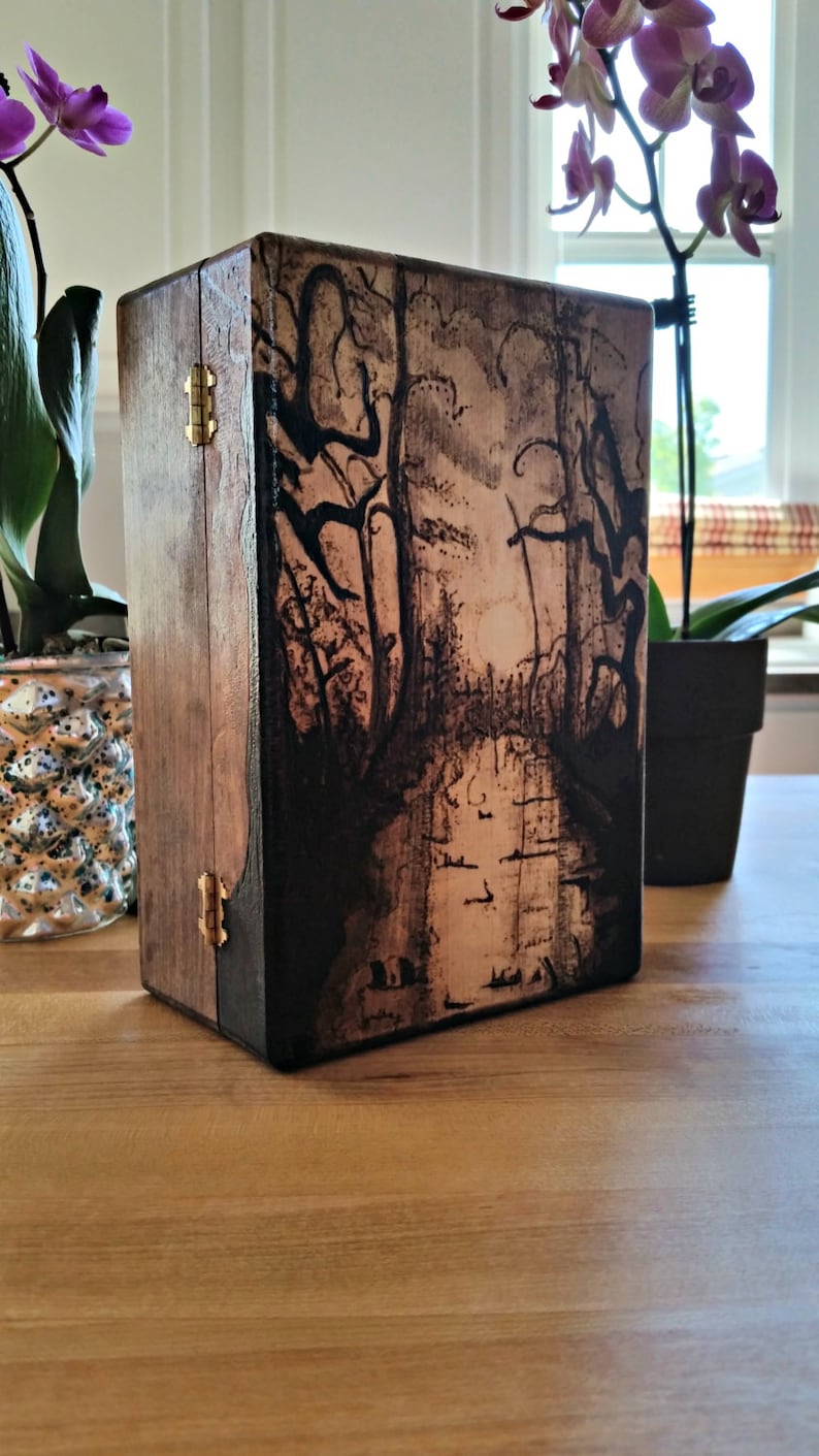 Wood Burned Magic the Gathering Deck Box Mono-color Swamp Example