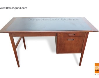 Call 571-330-0810 / Danish Modern Teak Walnut Writing Desk by Jack Cartwright for Founders with Micarta Top MCM Mid Century