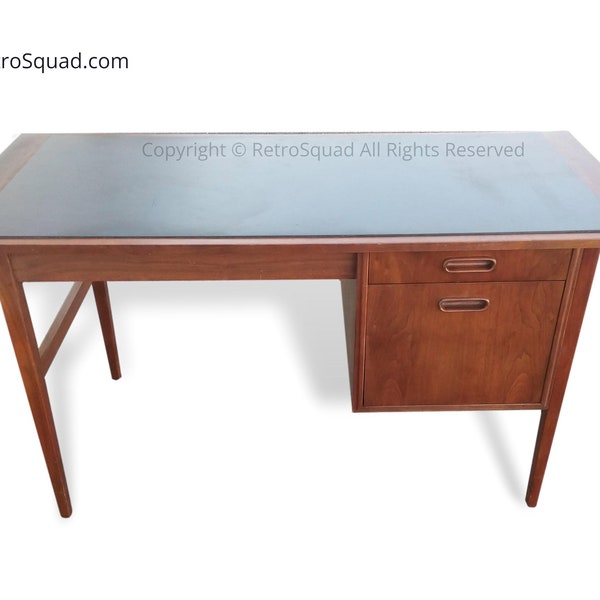Call 571-330-0810 / Danish Modern Teak Walnut Writing Desk by Jack Cartwright for Founders with Micarta Top MCM Mid Century