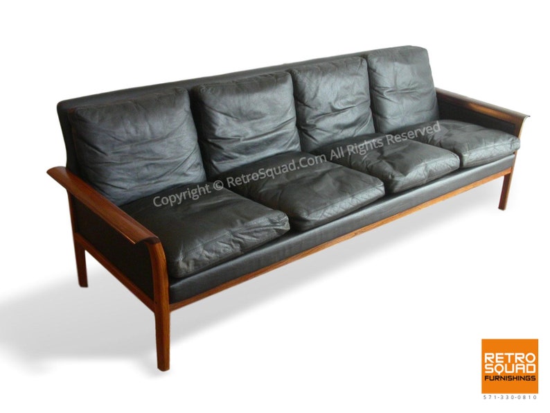 Danish Modern Brazilian Rosewood Leather Sofa Designed Hans Olsen Knut Saeter For Vatne Mobler Herman Miller Knoll Mid Century Eames