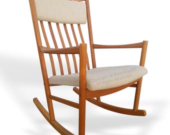 Danish Modern Oversized Teak Rocking Chair by Hans Wegner for Tarm Stole MCM Mid Century