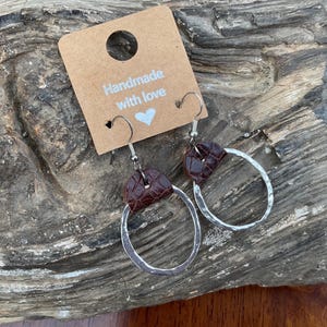 Leather drop earrings, brown drop earrings, hoop earrings, leather dangling earrings, hoop earrings, drop, dangling earring
