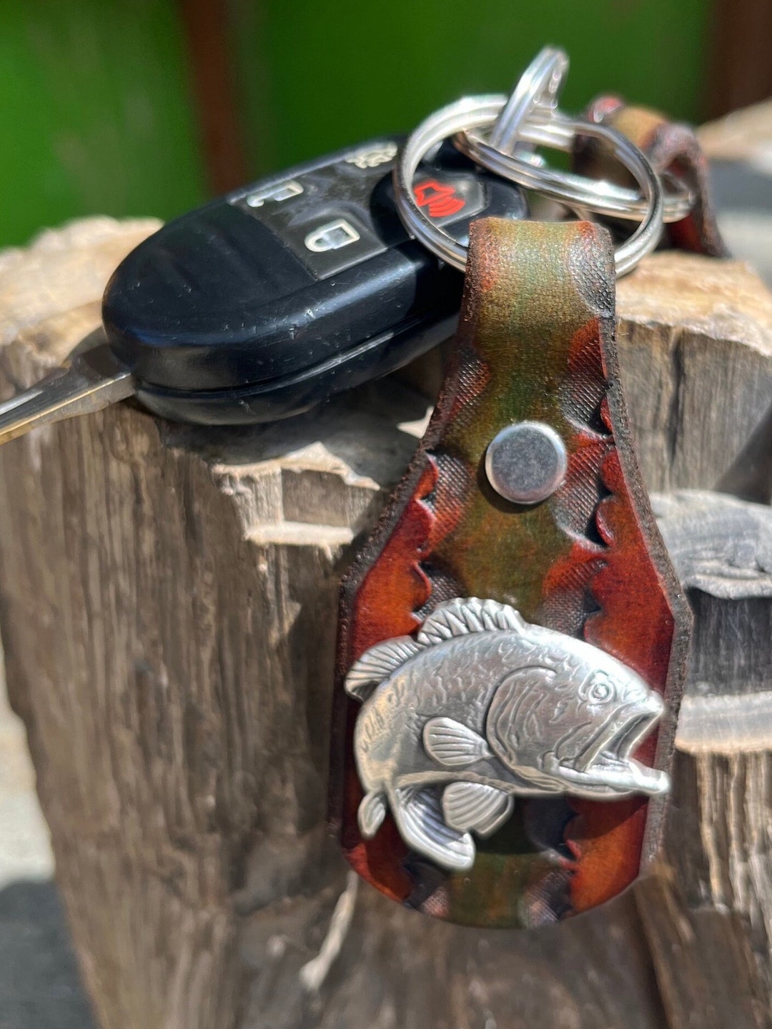 Bass Keychain, Bass Fishing Keychain, Gift for Dad, Leather Keychain