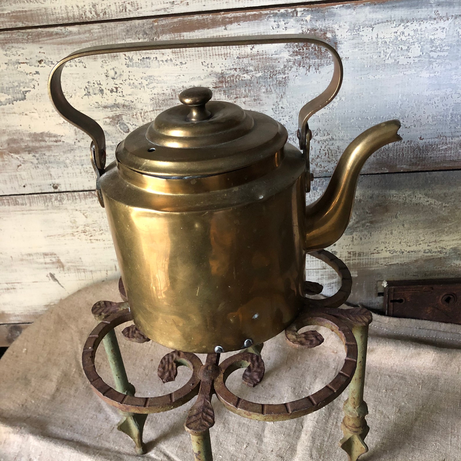 Beautiful Antique Brass Kettle 1800s Etsy