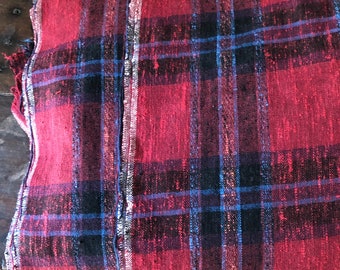 Vintage Flannel-Backed Woven Cotton Plaid M3048 32" Long x 42" Wide 