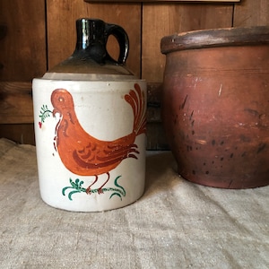 Antique Painted and Glazed Country Jug- Bird
