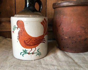 Antique Painted and Glazed Country Jug- Bird