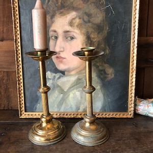 Antique Brass Pair Candlesticks