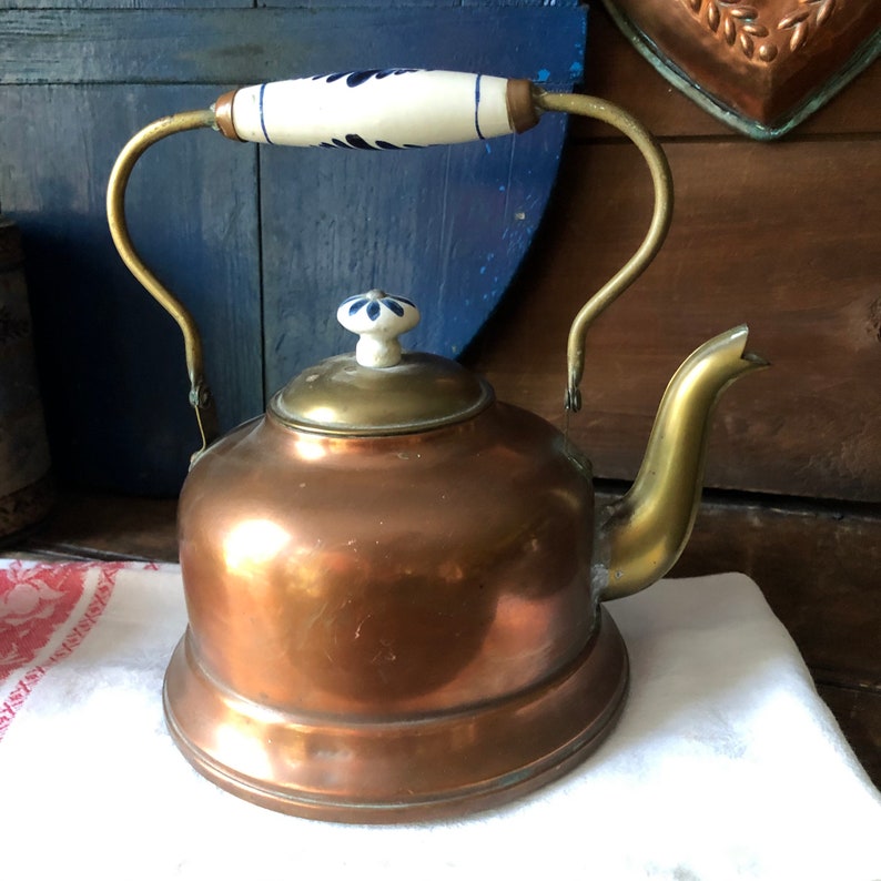 Antique Holland Delft Copper and Brass Tea Kettle Etsy