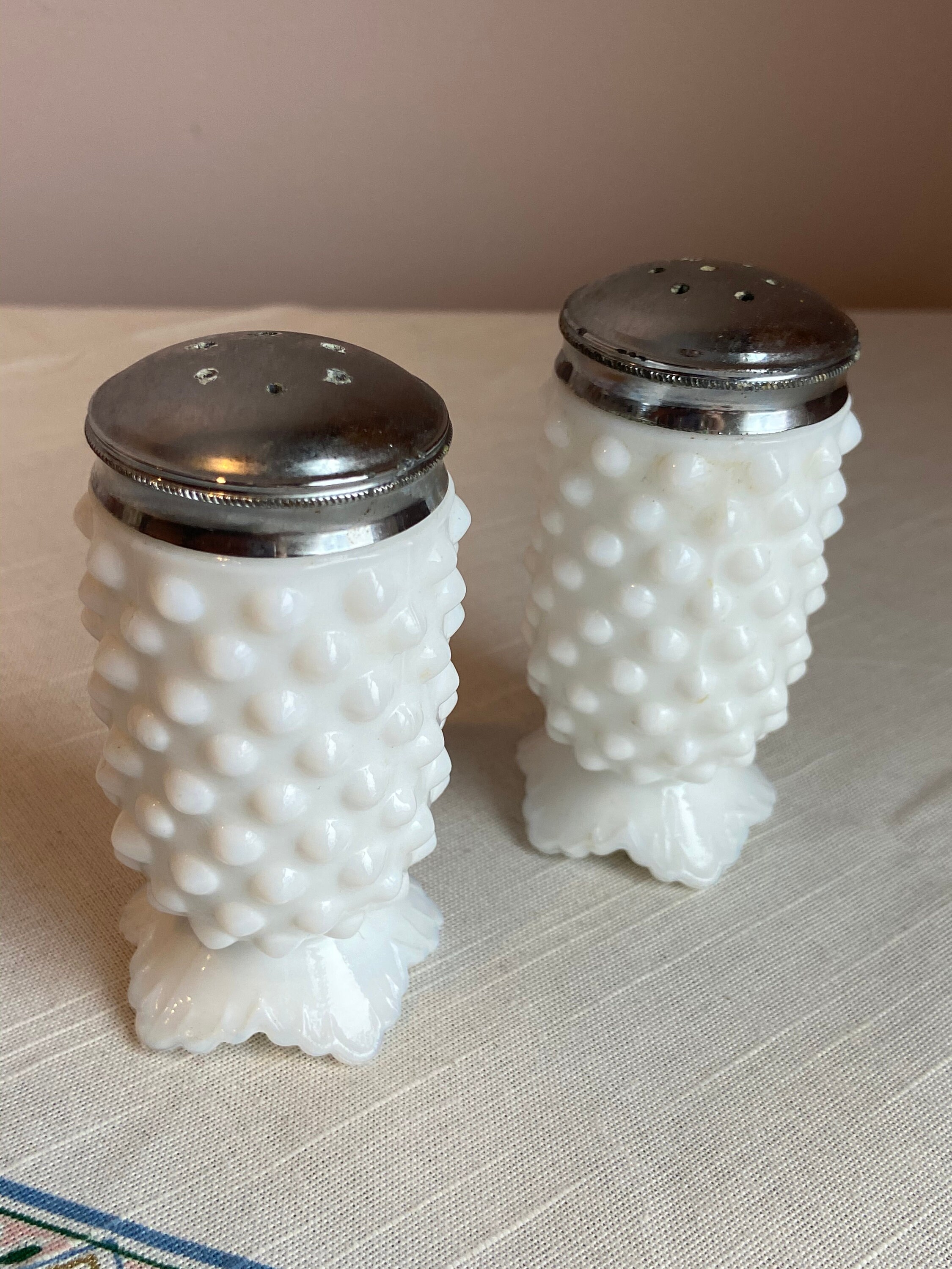 Fenton Hobnail Milk Glass Salt and Pepper Shaker Set Etsy