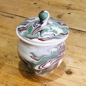 Stephen Parry-Thomas Studio Pottery Marbled Agate Pattern Lidded Jam Pot
