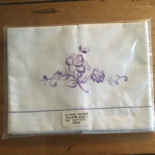 Vintage Pair of Cotton Embroidered Pillowcases