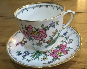 Tuscan Flowers and Bird Cup and Saucer, pattern TUS9047