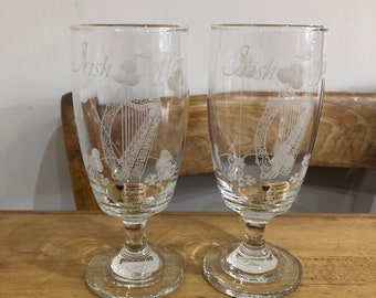 Pair of Eamon Glass Irish Coffee Glasses with a Harp and Shamrock