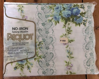 American Pequot Floral Queen Size Flat Sheet