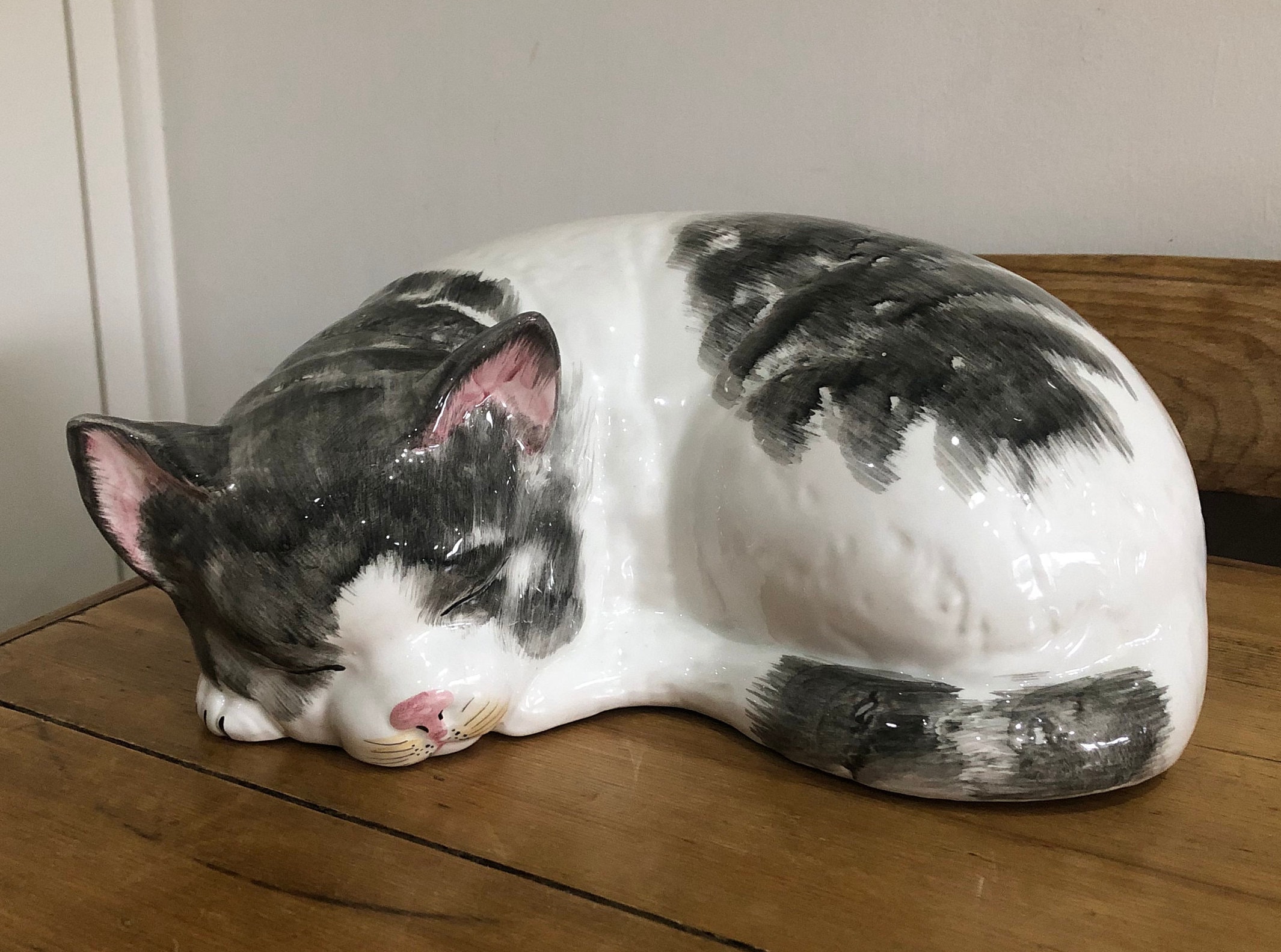Large Italian Pottery Sleeping Grey Tabby Cat Figurine - Etsy Canada