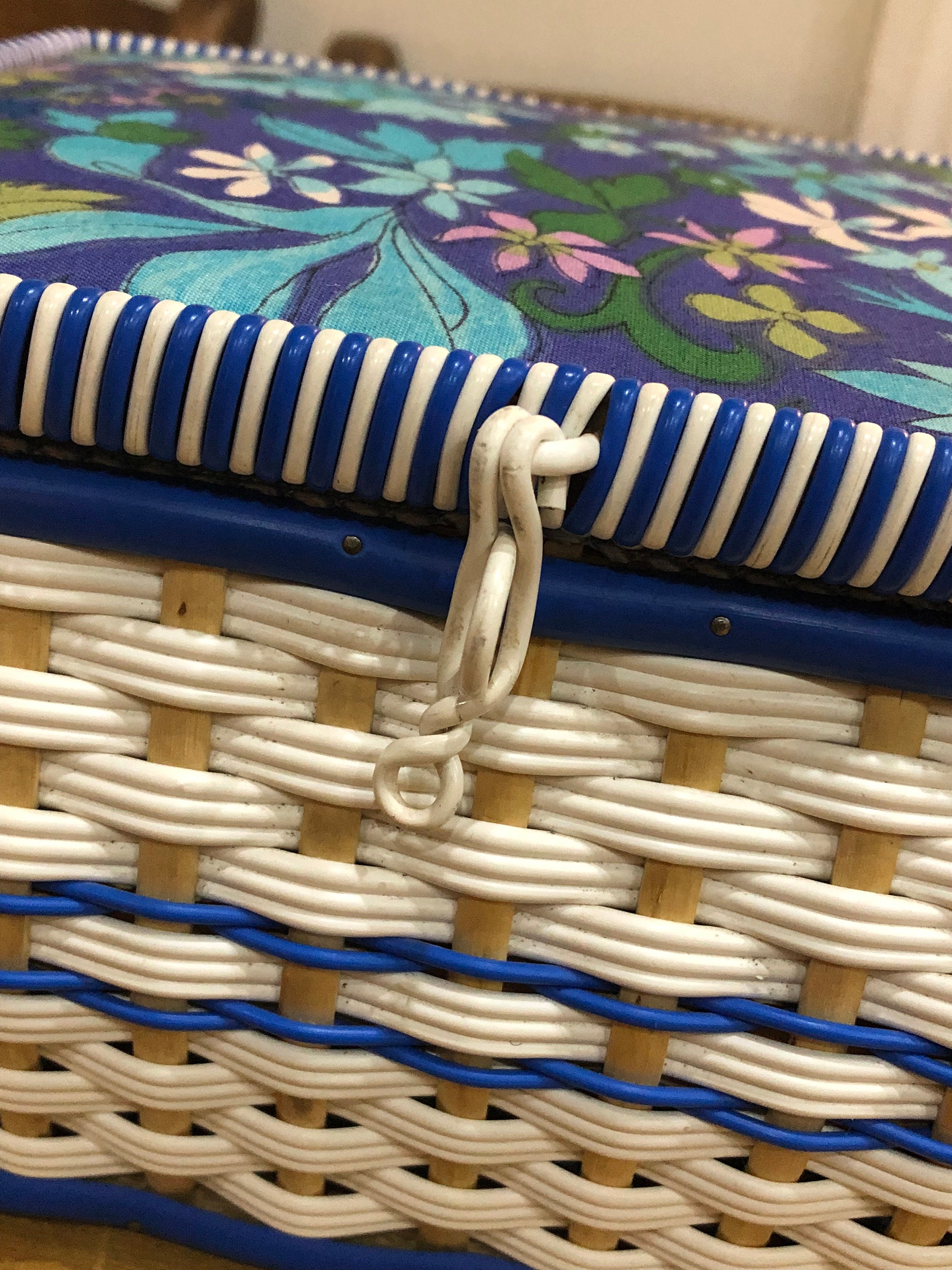 Vintage Woven Plastic Sewing Basket With Bamboo Slats Etsy