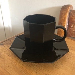 Black Arcoroc Octime Octagonal Cup and Saucer.