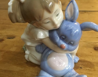 Nao Lladro, I Love You so Much, Girl With Rabbit Figurine