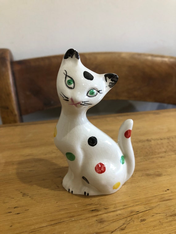 ヴィンテージアート陶器の水玉模様の猫 - Etsy 日本